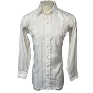 Vintage Coral West Ranchwear Pearl Snap Shirt Button Down Striped White Large